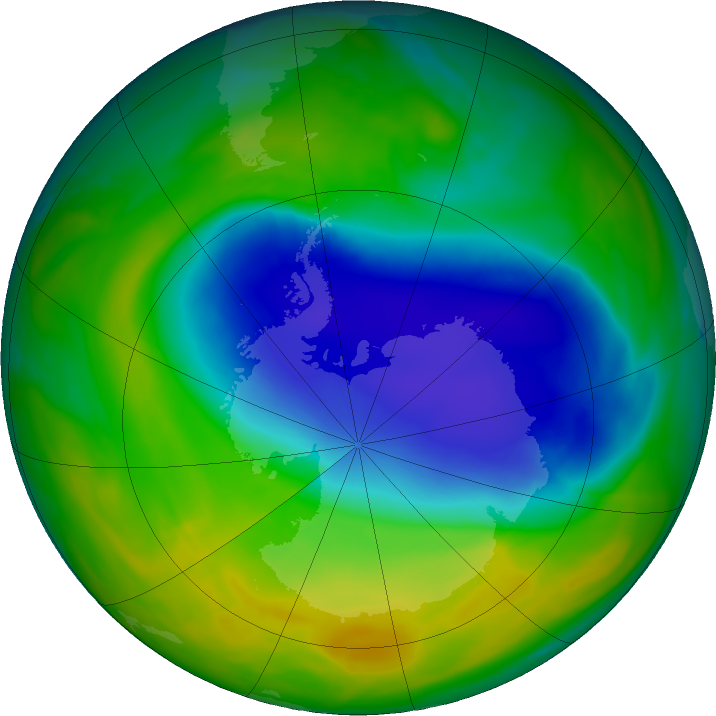 Antarctic ozone map for 03 November 2016